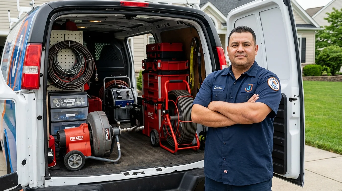 Professional drain cleaning equipment and Johns Plumbing LLC plumber in Avalon