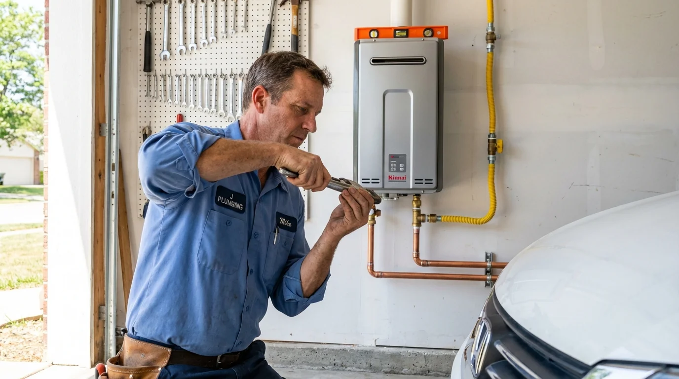 Tankless water heater installation by a Johns Plumbing LLC plumber in Avalon